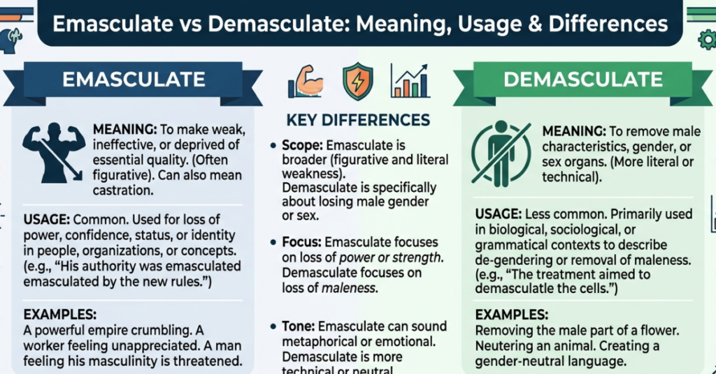 Emasculate vs Demasculate: Meaning, Usage & Differences