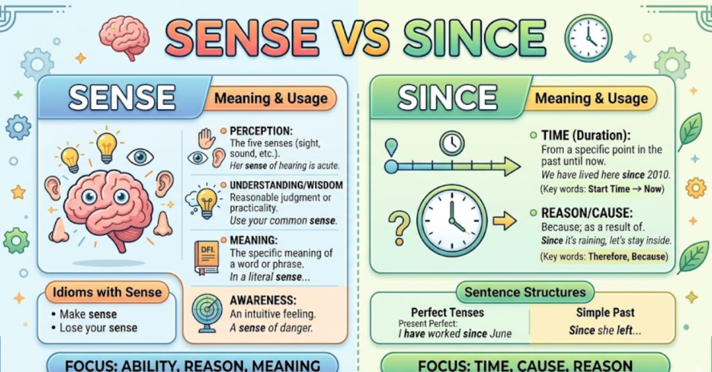 Sense vs Since: Meaning, Difference & Easy Examples