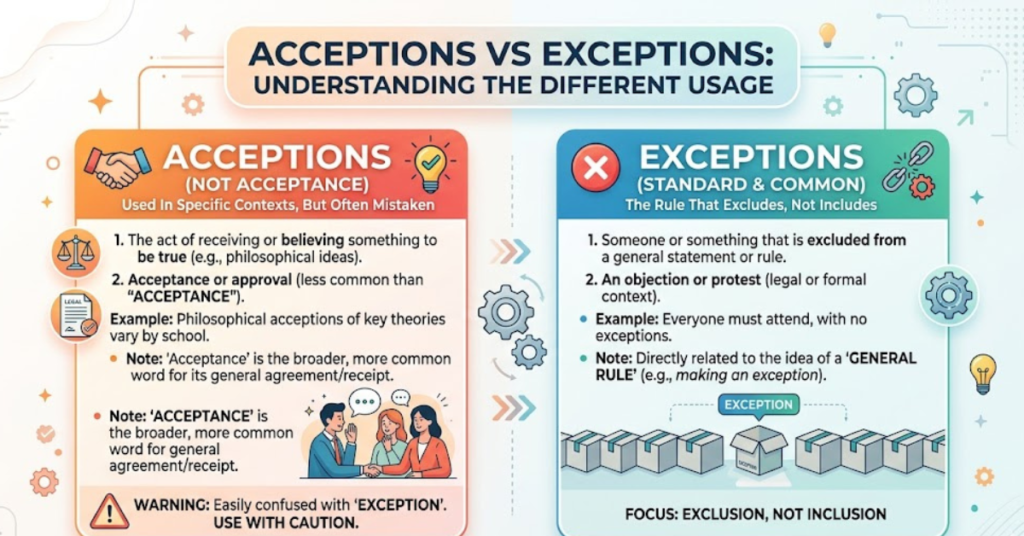 Acceptions vs Exceptions: Meaning & Correct Usage