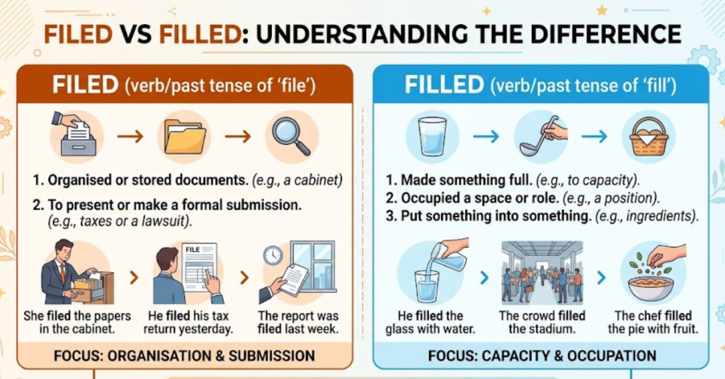 Filed vs Filled: Meaning, Difference & Usage